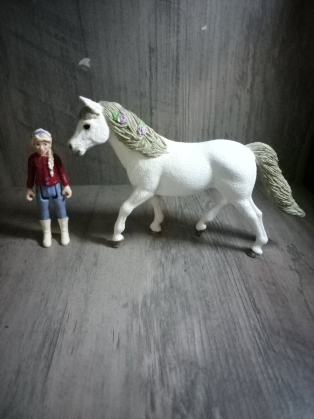 Beautiful white mare with girl.